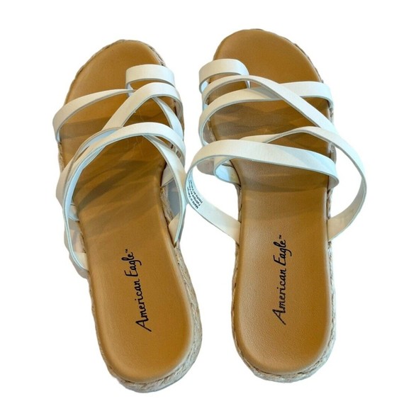 American Eagle white Sandal Slip On Burlap Rope Braid around sole Size 7 - Picture 1 of 3